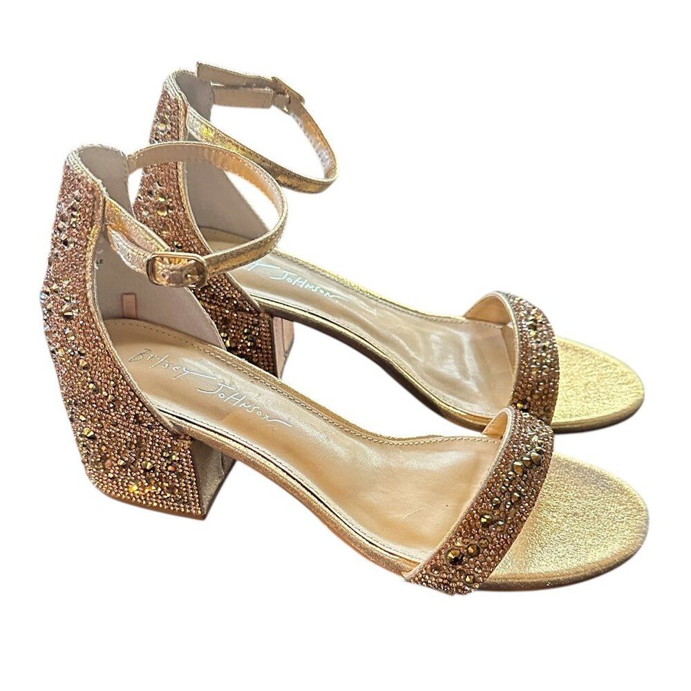 Betsey Johnson Women's Hanna Block Heel Rhinestone Strappy Sandal Size 8